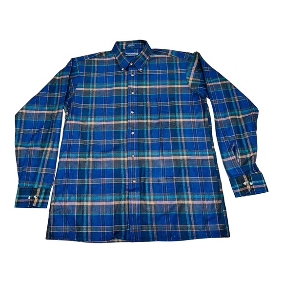 Van Heusen Blue and Green Casual Button Down Shirt Winter Weights - Picture 9 of 9